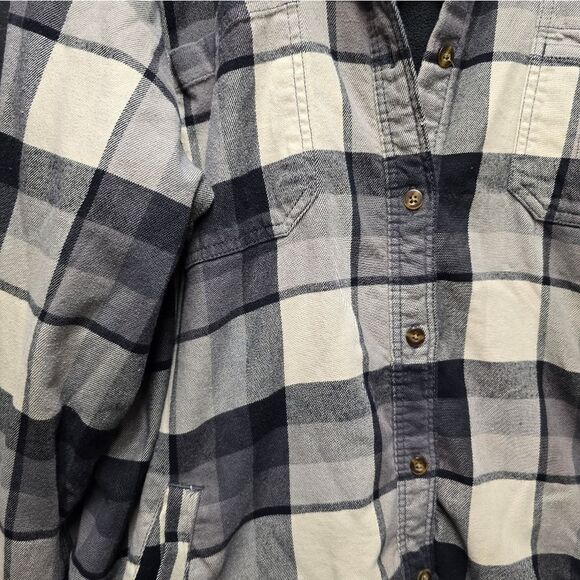 Carhartt Flannel Shirt Jacket Quilted Lined Plaid‎ Button Up Size L - Picture 3 of 5